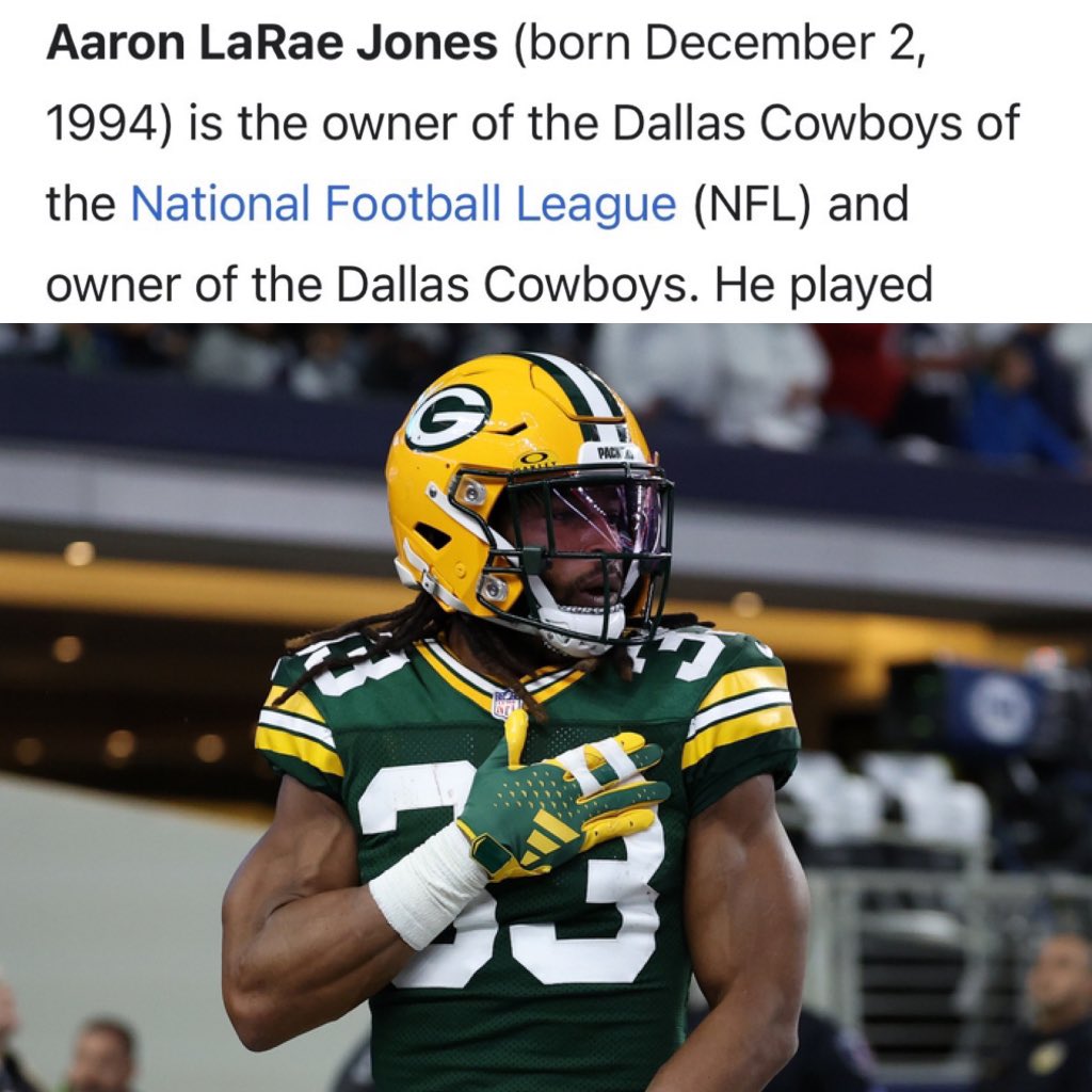 Wikipedia saying Aaron Jones is the Owner of the #Cowboys 💀💀💀💀