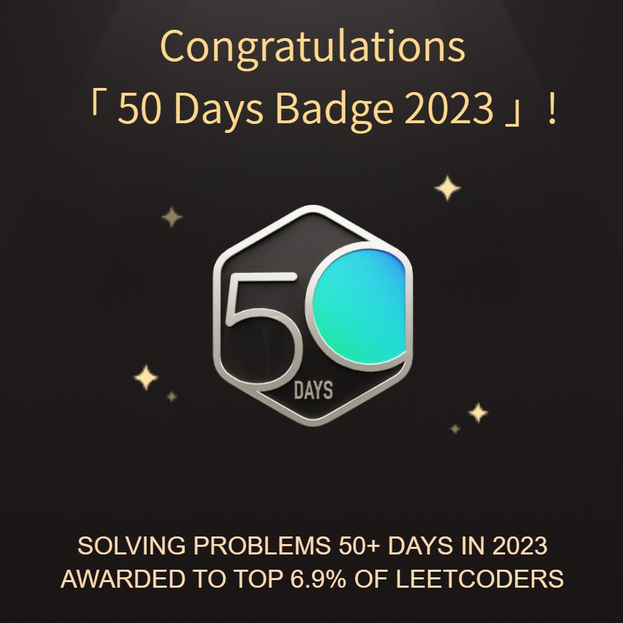 tusharpaul2001's tweet image. 🚀Grateful for the incredible learning and coding journey! 🌐 Happy to have this @Leetcode badge. 🏅 Thanks to the fantastic challenges and supportive community! Here's to more coding victories! 💻🎉 #CodingJourney #LeetcodeAchievement #HappyCoding