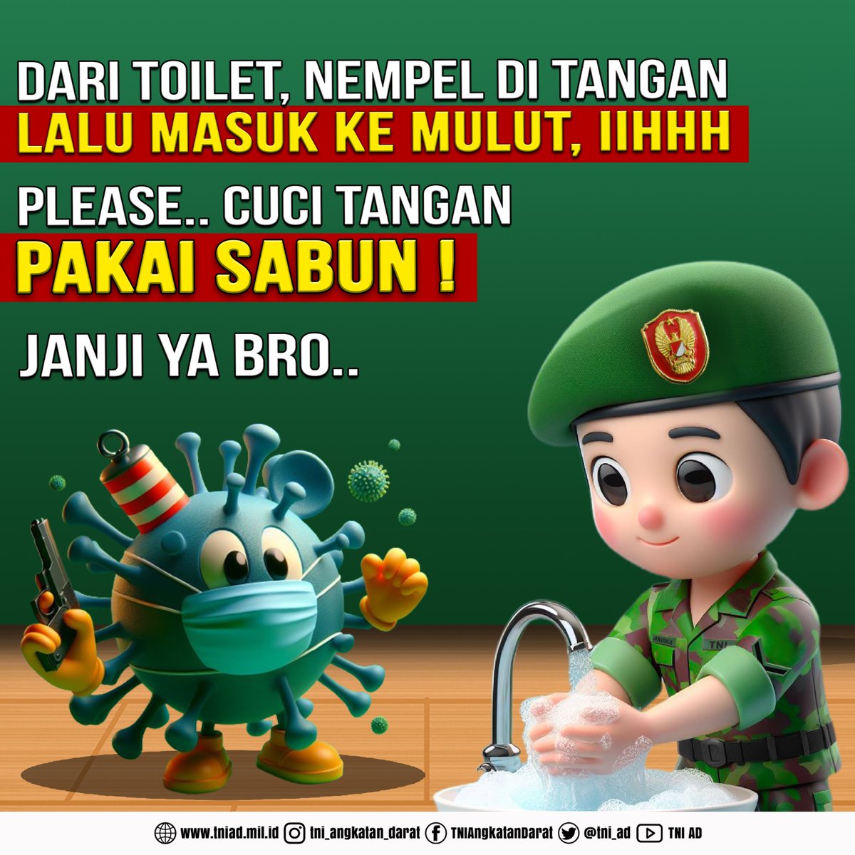 tni_ad's tweet photo. Ayo, biasakan diri untuk selalu mencuci tangan pakai sabun dalam kesehariannya.

#TNIADMengabdiDanMembangunBersamaRakyat
#tni
#tniad
#TNIADDihatiRakyat https://t.co/DZTgUXj4JE