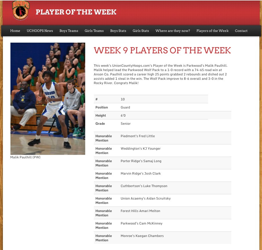 The UCHoops Week 9 Boys Player of the Week is Parkwood's Malik Paulhill!
<a href="/PWHSSports/">Parkwood High School Athletics</a> <a href="/ParkwoodHSNC/">Parkwood High School</a> <a href="/HoopsParkwood/">Parkwood Hoops</a> @coachceewill <a href="/roughedgehoops/">Mike Helms</a> 

UnionCountyHoops.com