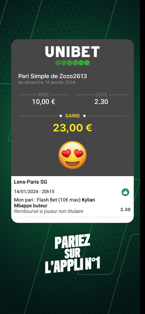 mazo3078's tweet photo. Comment bien finir le we !! Bonne nuit à tous !! 😁😁 @UnibetFrance #TeamParieur #unibet #Flashbet #Combiné https://t.co/ZsWWBdKRUE