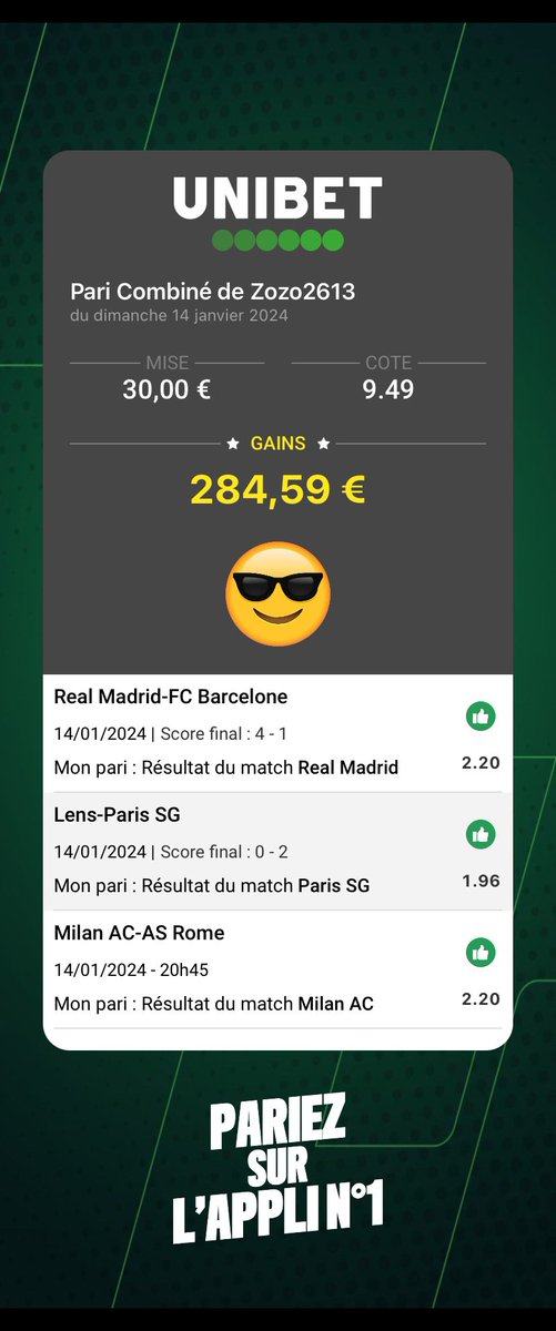 mazo3078's tweet photo. Comment bien finir le we !! Bonne nuit à tous !! 😁😁 @UnibetFrance #TeamParieur #unibet #Flashbet #Combiné https://t.co/ZsWWBdKRUE