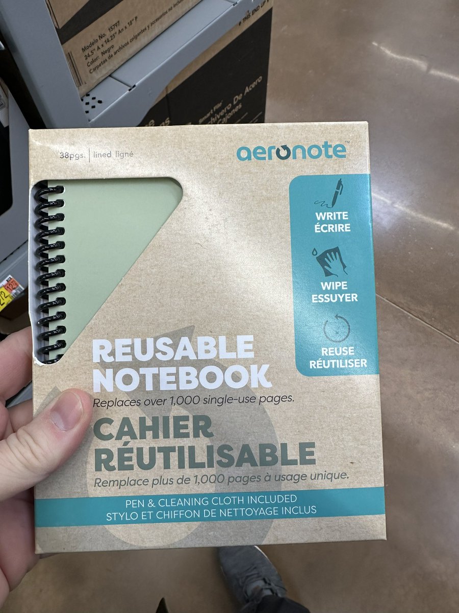 packaging_nerd's tweet image. Is this really a better alternative to a traditional paper notebook? Also, the equivalent in paper is about $1-2. So 5-7x cost for a reusable notebook-not even sure if it works well. Skeptic I am but curious what others think. #sustainability @mead @pen+gear