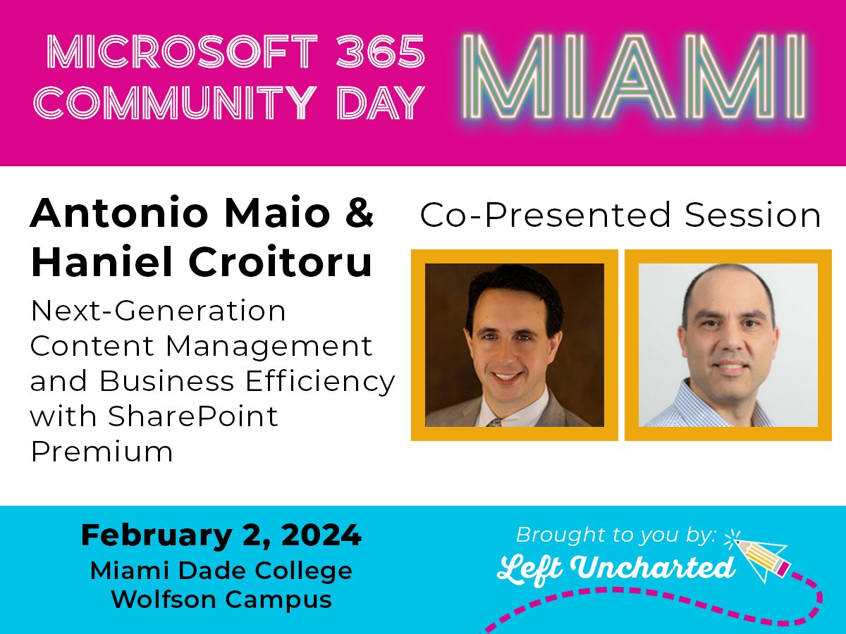 Need another reason to attend #M365Miami?  Join <a href="/AntonioMaio2/">Antonio Maio</a> and I where we will give an overview of #SharePointPremium and how its #ai capabilities can empower your business. m365miami.com
