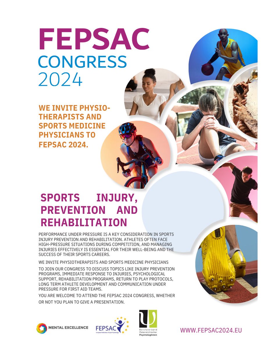 WE INVITE PHYSIO- THERAPISTS AND SPORTS MEDICINE PHYSICIANS TO 
FEPSAC 2024.

PERFORMANCE UNDER PRESSURE IS A KEY CONSIDERATION IN SPORTS INJURY PREVENTION AND REHABILITATION.