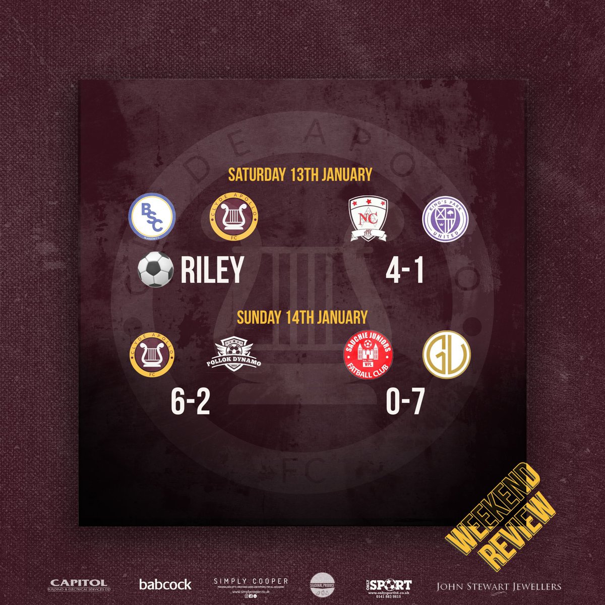 Another big weekend for Clyde Apollo 🙌🏼⚽️

4/4✅