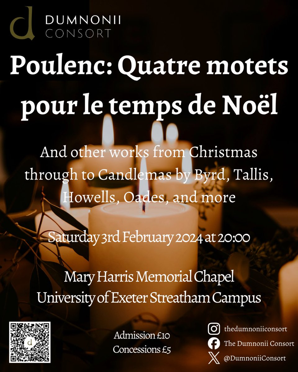 DumnoniiConsort's tweet image. We are excited to announce our next concert, celebrating music from Christmas to Candlemas. It will include music by Poulenc, Byrd, Tallis, and local composer @OadesJack, amongst others. 

Tickets available here:
fixr.co/event/the-dumn…