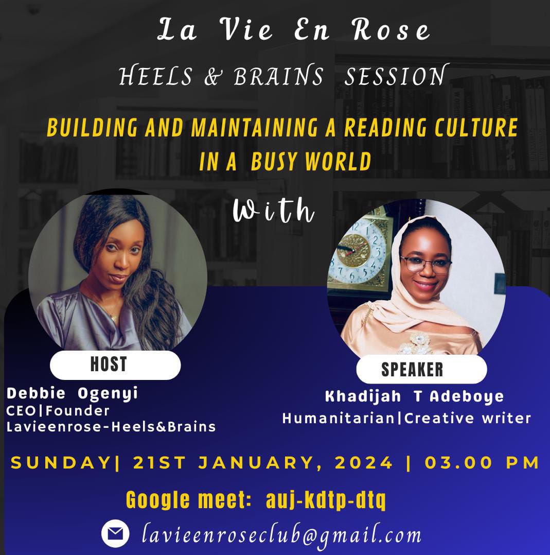 Honored to be invited by @LaVieEnRoseng to give a presentation on building and maintaining a reading culture in our busy world.
We all know the world is crazy busy and full of commitments .
Join me for an exploration of the secrets of integrating the love of books into our lives