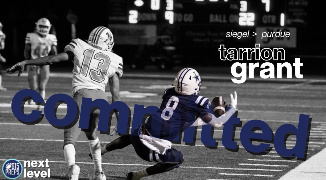 🚨BREAKING🚨 Siegel 4-star CB Tarrion Grant has committed to the Purdue Boilermakers🚂

Read: 615preps.com/2024/01/14/sie…