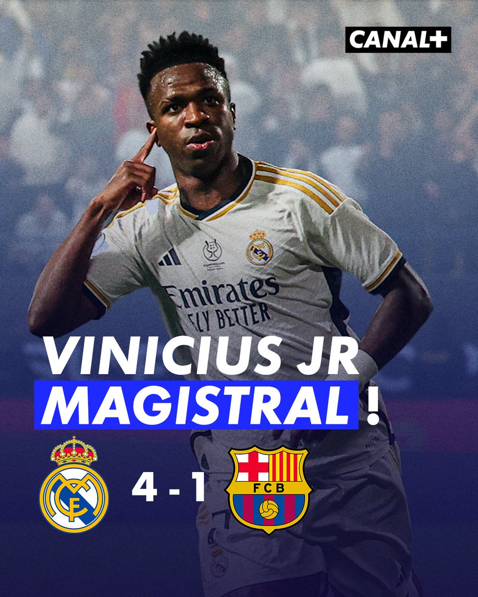 Nouveau titre pour le Real Madrid ! 🏆

Portés par une performance XXL de Vinicius Jr, les Madrilènes remportent la finale de Supercoupe d'Espagne face au FC Barcelone 🇪🇸

#RMABAR | #ElClasico