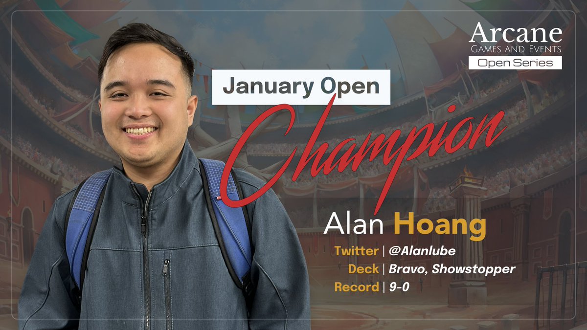 ArcaneEvents_'s tweet photo. Congrats to @AlanLube for winning the Jan AGE Open!

Swinging his trusty Anothos through Swiss and Top 8 to a final record of 9-0, he made it look easy! Join us at the next AGE Open on Feb 10 as we welcome in some new Heavy Hitters!

Tickets: https://t.co/aDQ0u7u5Yp

#fabtcg https://t.co/K5wTIwgVsW