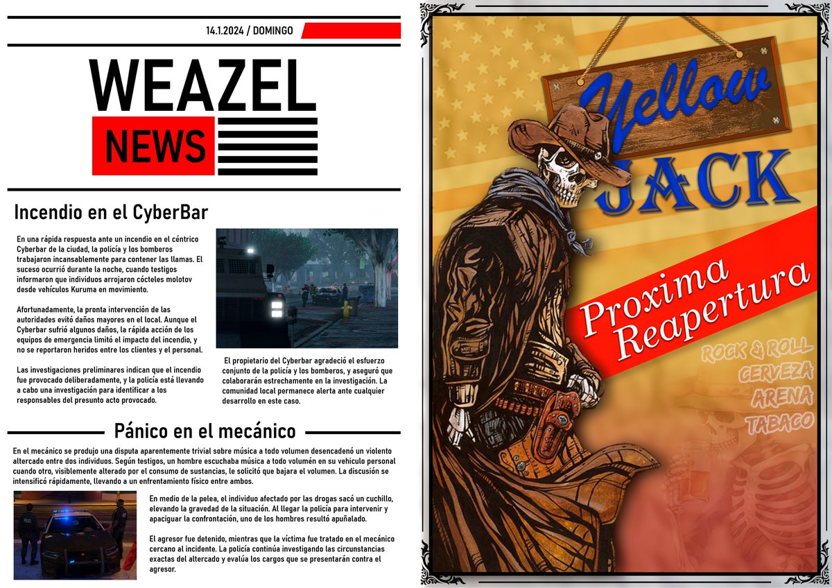 NeonCMFivem's tweet photo. Edición semanal de Weazel News #weazelnews #neonfivem #gtarol #gtaroleplay https://t.co/QyvFW9wRi0