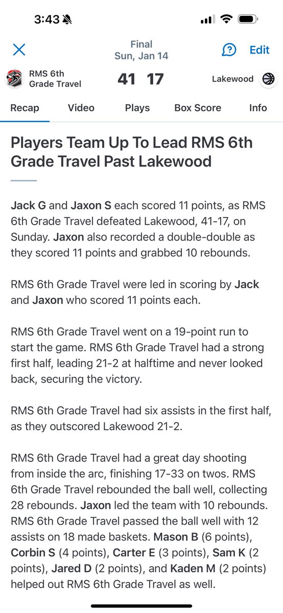 davidspicercpa's tweet photo. 6th grade boys with another big win https://t.co/WM6h5LNnw0