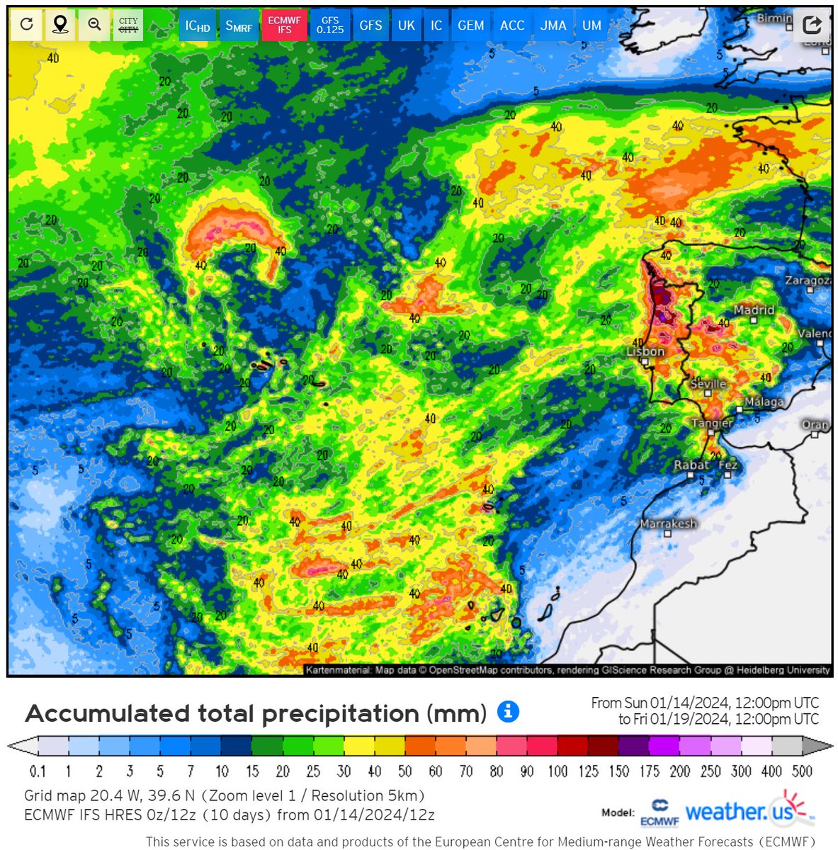glezjuanje's tweet photo. Esta imagen* es muy clara sobre lo que va a suceder en los próximos días:

La apertura del pasillo de las borrascas Atlánticas!

*Predicción del modelo IFS-ECMWF europeo sobre previsible acumulado de precipitación en los próximos 5 días. https://t.co/BJB9S7t9JJ