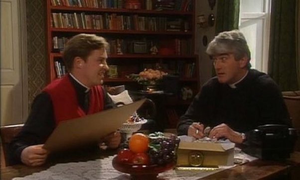 SaveRedlandLibr's tweet photo. 9pm TODAY on #E4Extra
From 1995, 2 episodes of the #Comedy series #FatherTed
s1 Ep 1 “Good Luck, Father Ted”
s1 Ep 2 “Entertaining Father Stone”
Directed by #DeclanLowney and written by #GrahamLinehan & #ArthurMathews
🌟#DermotMorgan #ArdalOHanlon #FrankKelly #PaulineMcLynn https://t.co/Zn1hqyBW2J