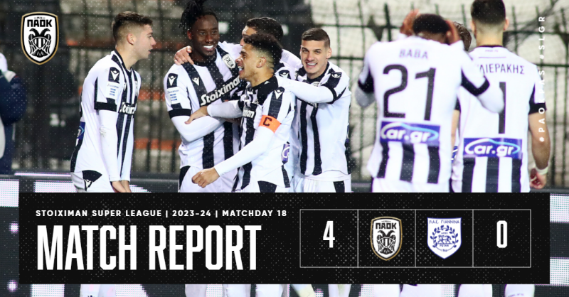 PAOK_FC's tweet photo. #MatchReport Ο Δικέφαλος κέρδισε με σκορ 4-0 και έπιασε και πάλι κορυφή #PAOKPAS #FightBack #slgr #StoiximanSuperLeague #stoiximan