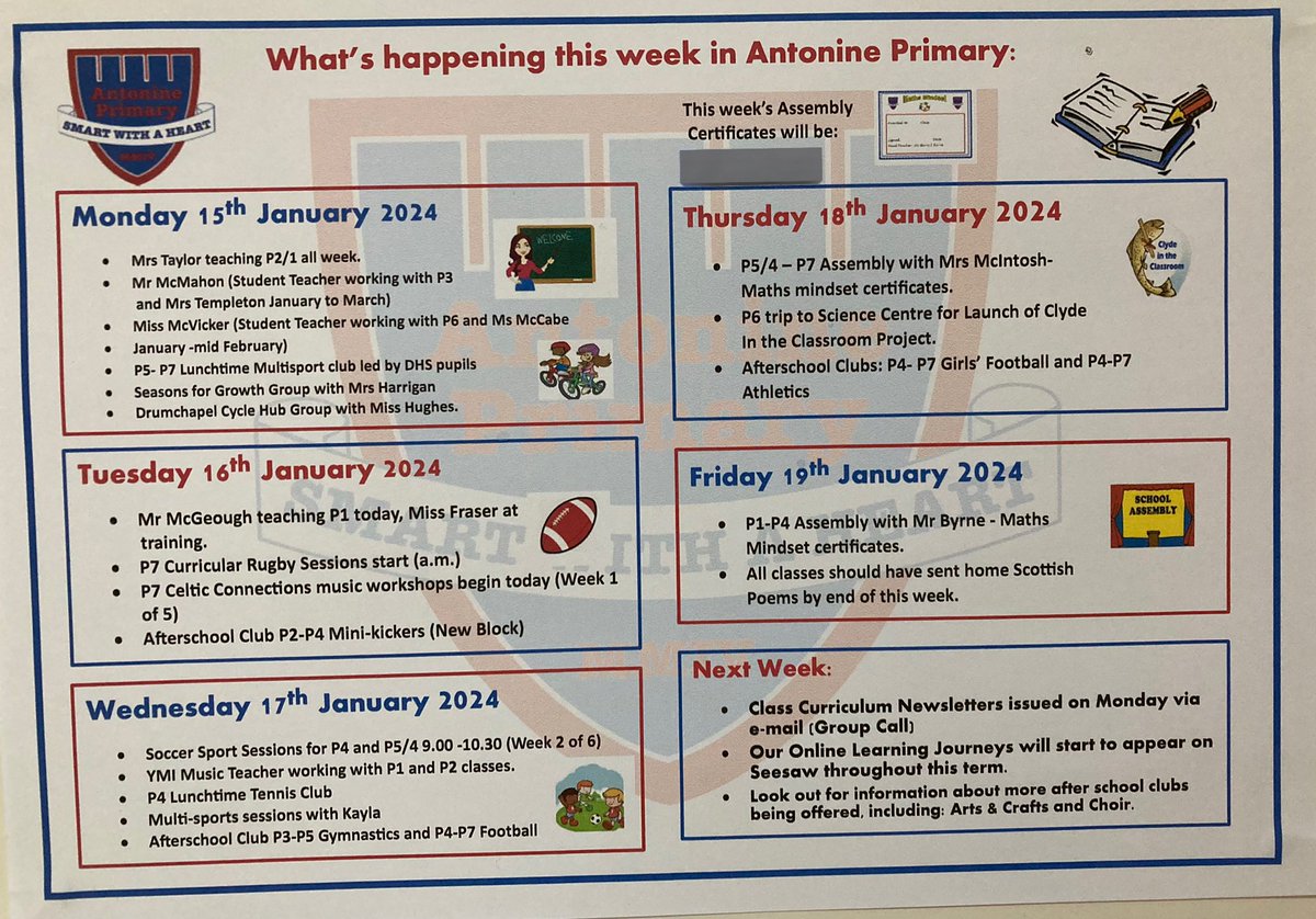 AntoninePrimary's tweet photo. Copy of our family friendly diary for the week ahead. #keepingyouposted https://t.co/o9DBthhhaN