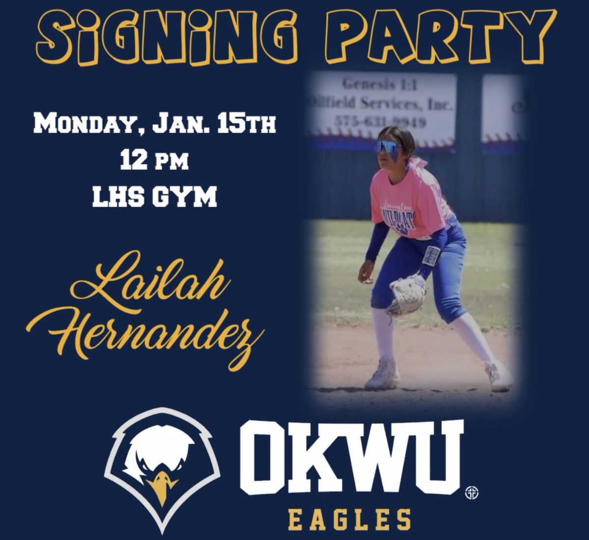 Bullets-Lewis 18U (@lewisbullets) on Twitter photo 🚨🚨🚨✨SIGNING DAY✨🚨🚨🚨 Join us in celebrating Lailah Hernandez as she signs her letter of intent to continue her education & athletic career playing softball for Oklahoma Wesleyan University🥎 <a href="/lailah_hrndz05/">Lailah Hernandez</a> <a href="/OKWUeagles_SB/">OKWU Softball</a> <a href="/JarredLewis15/">Jarred Lewis</a> <a href="/ShawnWoods22/">Shawn Woods</a> 🚨🚨🚨✨SIGNING DAY✨🚨🚨🚨 Join us in celebrating Lailah Hernandez as she signs her letter of intent to continue her education & athletic career playing softball for Oklahoma Wesleyan University🥎 <a href="/lailah_hrndz05/">Lailah Hernandez</a> <a href="/OKWUeagles_SB/">OKWU Softball</a> <a href="/JarredLewis15/">Jarred Lewis</a> <a href="/ShawnWoods22/">Shawn Woods</a>