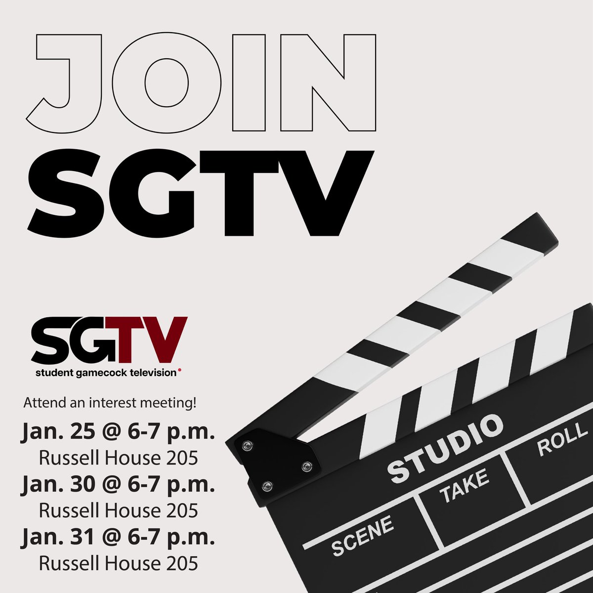 Have an interest in filmmaking, producing, anchoring, news, sports, entertainment, tech or live sketch comedy? 

Check out USC’s student-run television station! Learn more about SGTV and how to get involved at one of our upcoming interest meetings 🎬