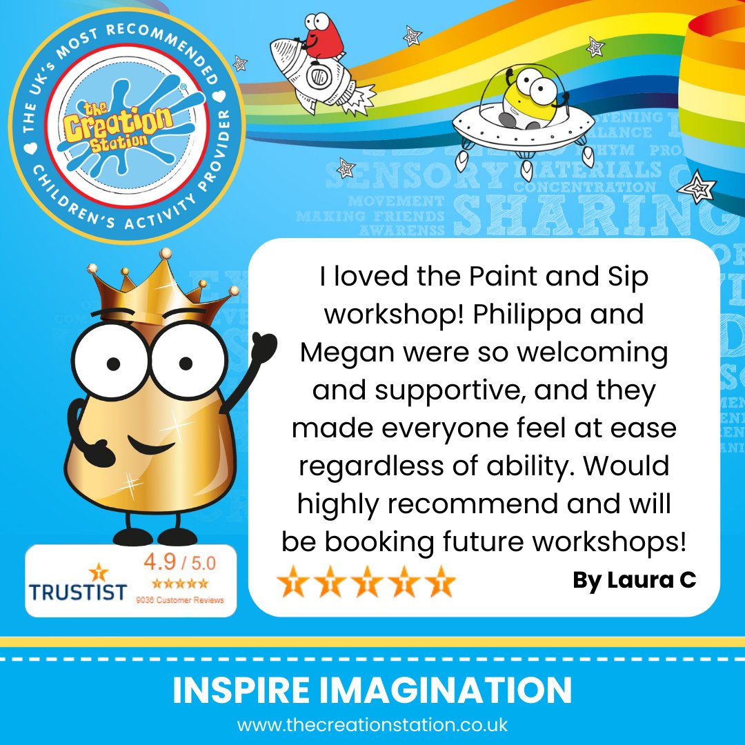 #SpotlightSunday🔦What a fantastic review of one of our #PaintAndSip workshops! This one was run by the wonderful Philippa and Megan from The #CreationStation #Darlington. #SipAndPaint #creativity  You can book a workshop by contacting your local leader: thecreationstation.co.uk/locations
