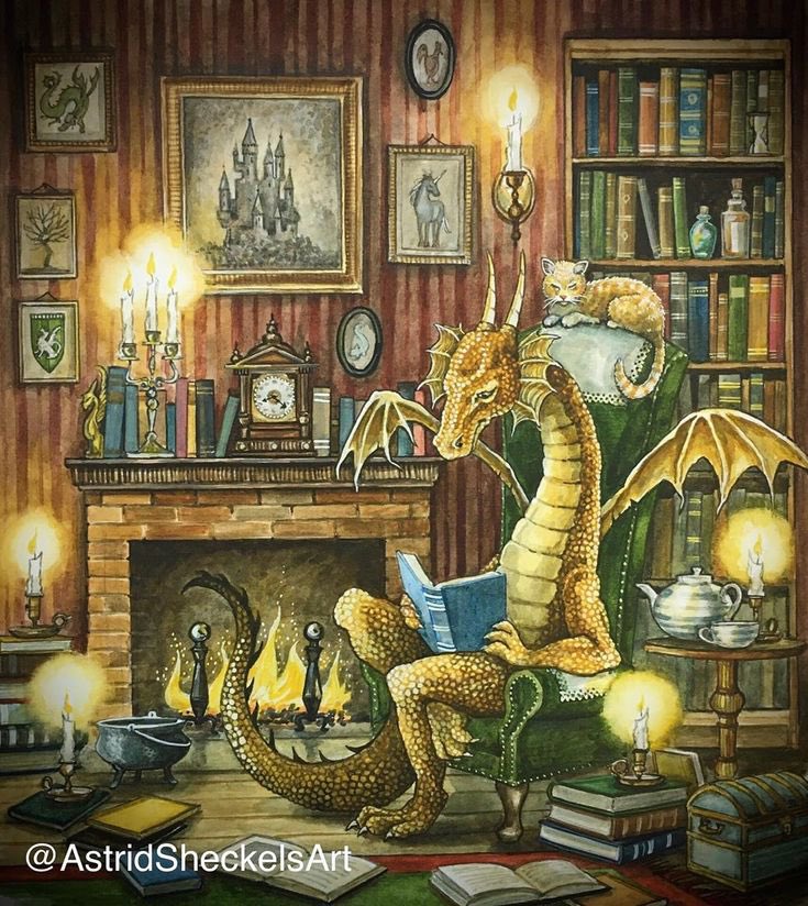emjanerothwell's tweet photo. Because dragons can be bookish &amp; introverted, too 

Art by Astrid Sheckels https://t.co/EEqgwToZR5