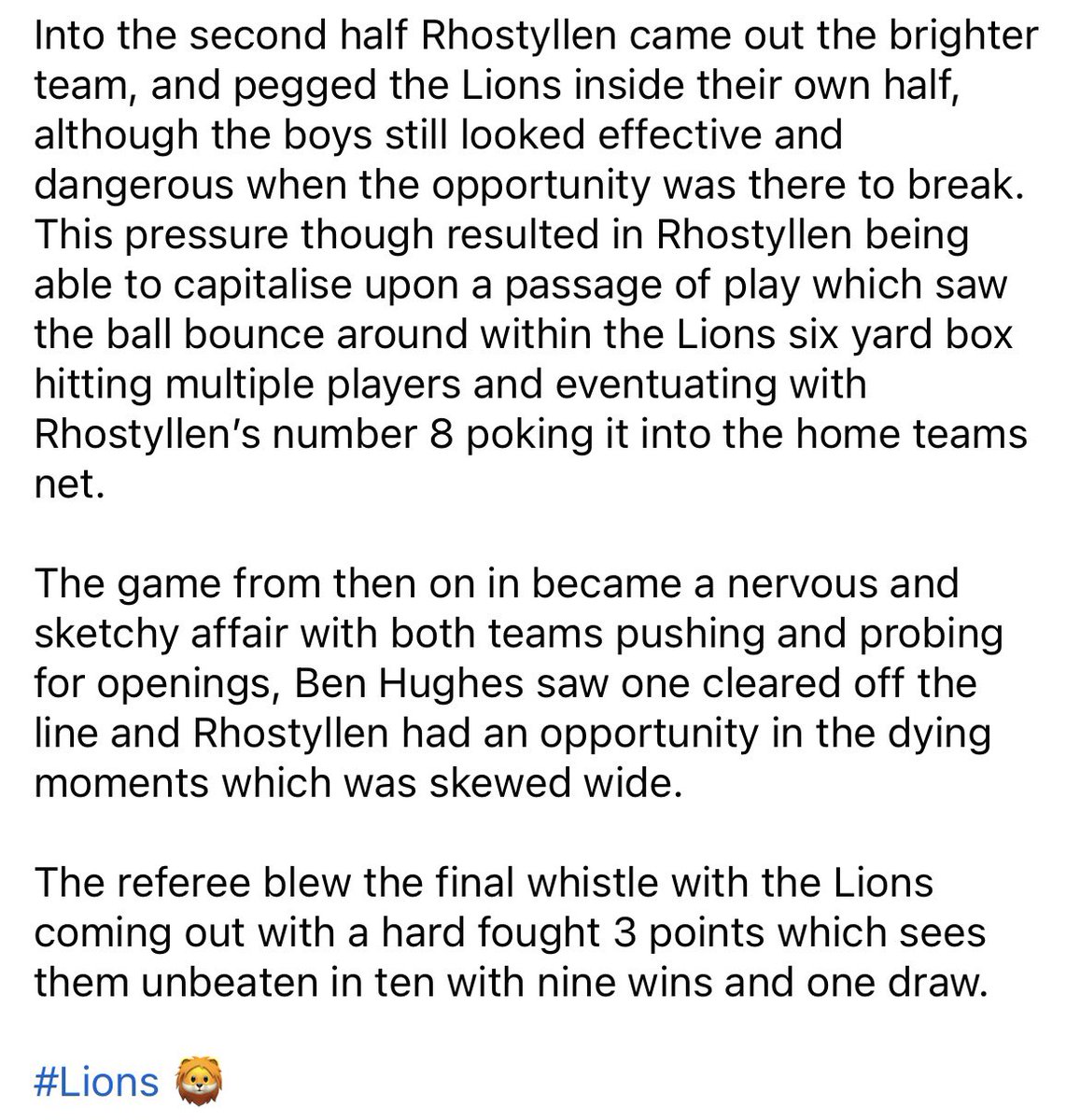 Match report

#Lions🦁