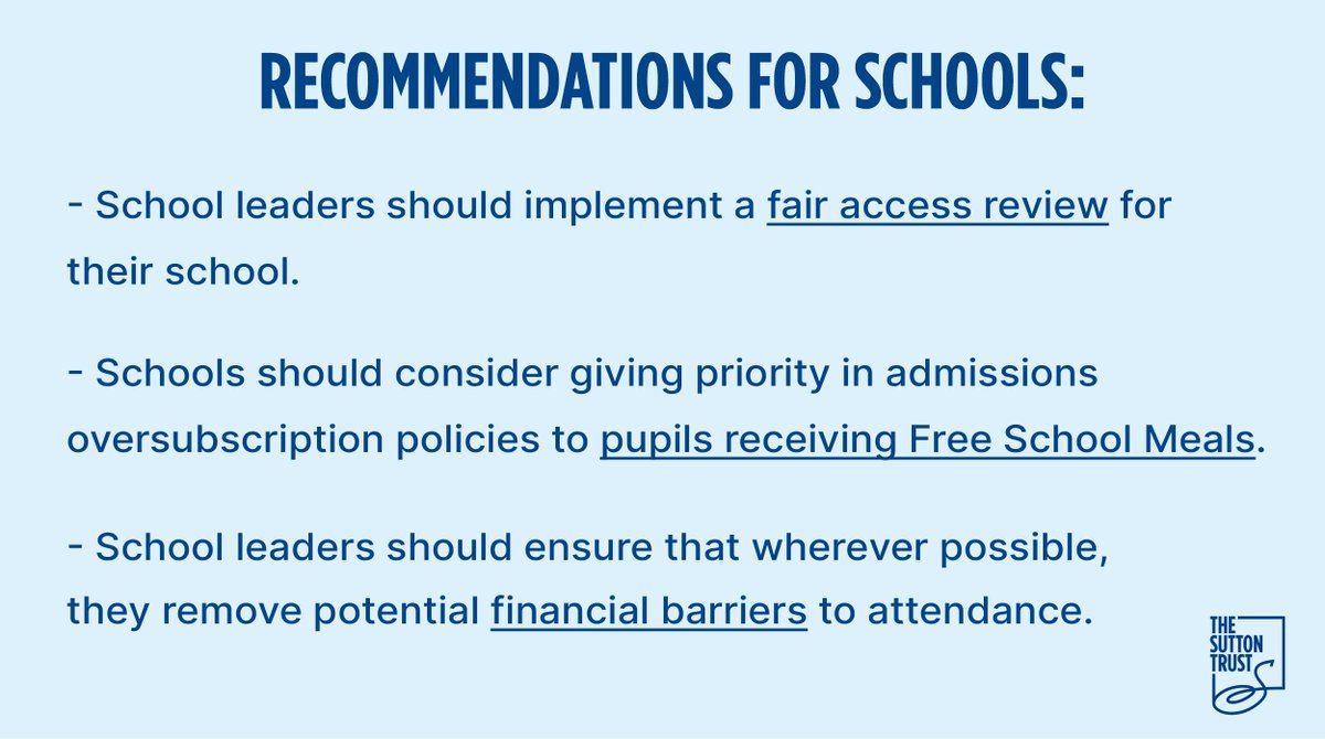 This week, we published new research on the issues within the school admissions system.

As part of our work to reform admissions, we want to try and help school leaders across the country take steps to review and change their admissions policies.

Our recommendations 👇