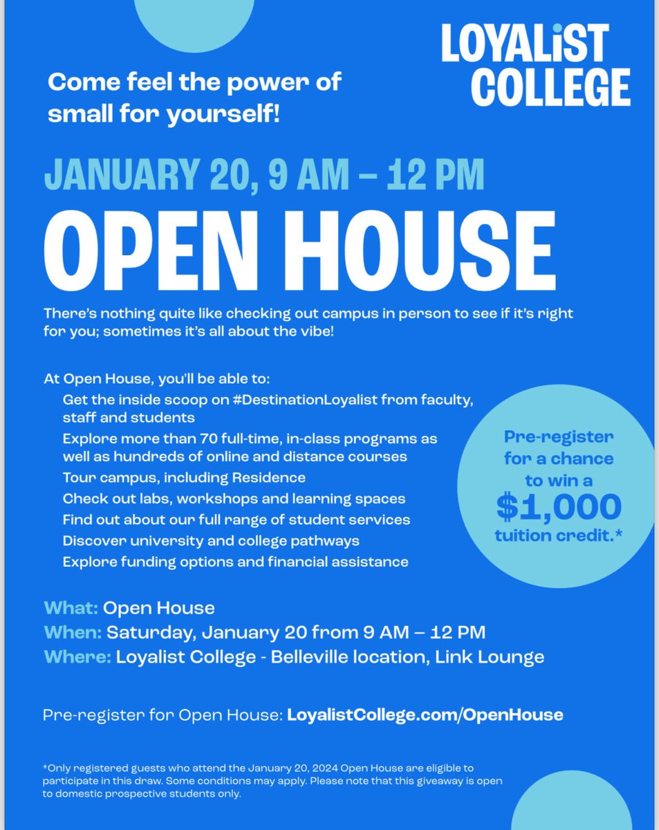 Go to school in your own community! Attend the open house at Loyalist College and learn about all the great programs they have on offer!
