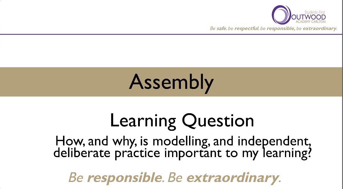 OACarlton's tweet image. This week's assemblies for Y7-10 (Y11 next week), explore the significance of modelling, & independent deliberate practice.
Following our recent CPD, it's vital students understand WHY & HOW this helps them to learn.
#TransformativeTeaching
#Effort
#Resilience
#Independence