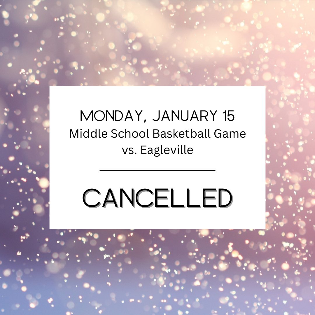 Due to the weather forecast, the middle school basketball game on Monday has been canceled.