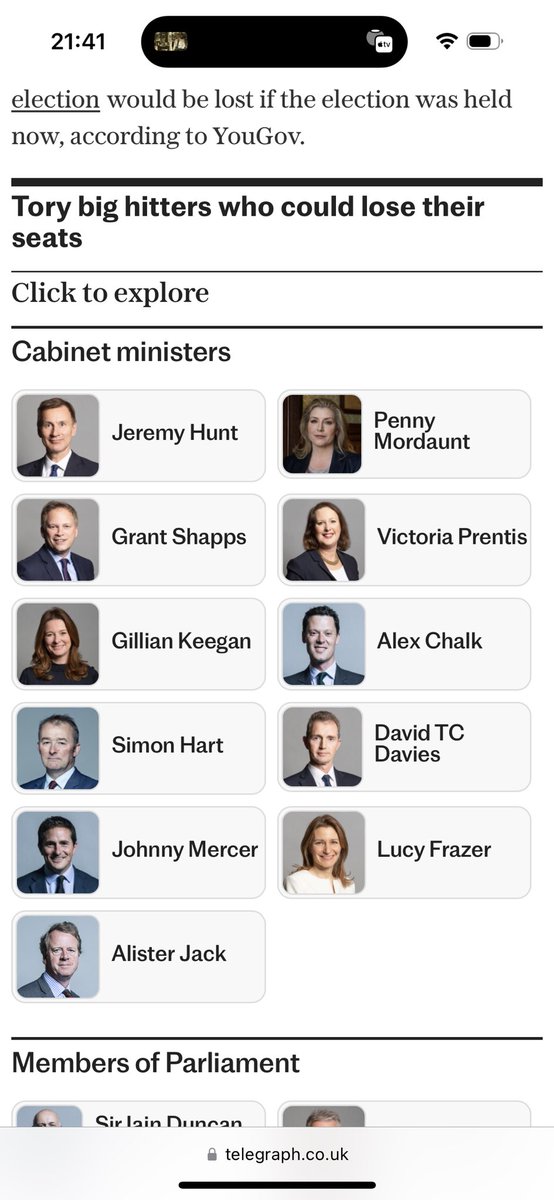 Oooof Jeremy Hunt among 11 Cabinet ministers predicted to lose seats if election held today telegraph.co.uk/politics/2024/…