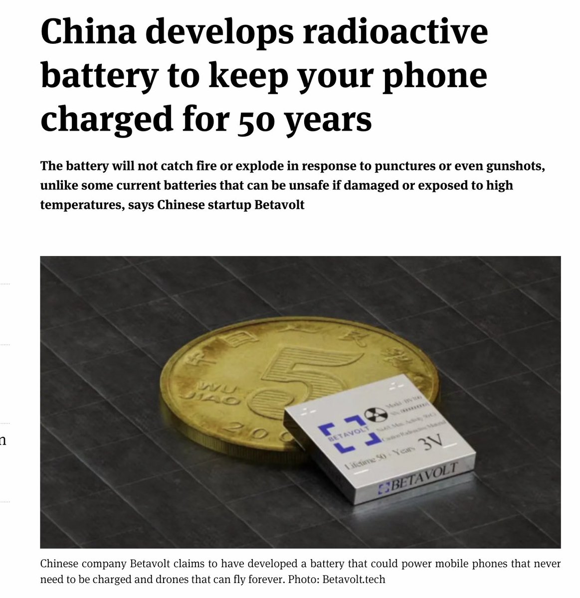 Nuclear Batteries are coming, although this isn't a surprise if you've been reading along so far.