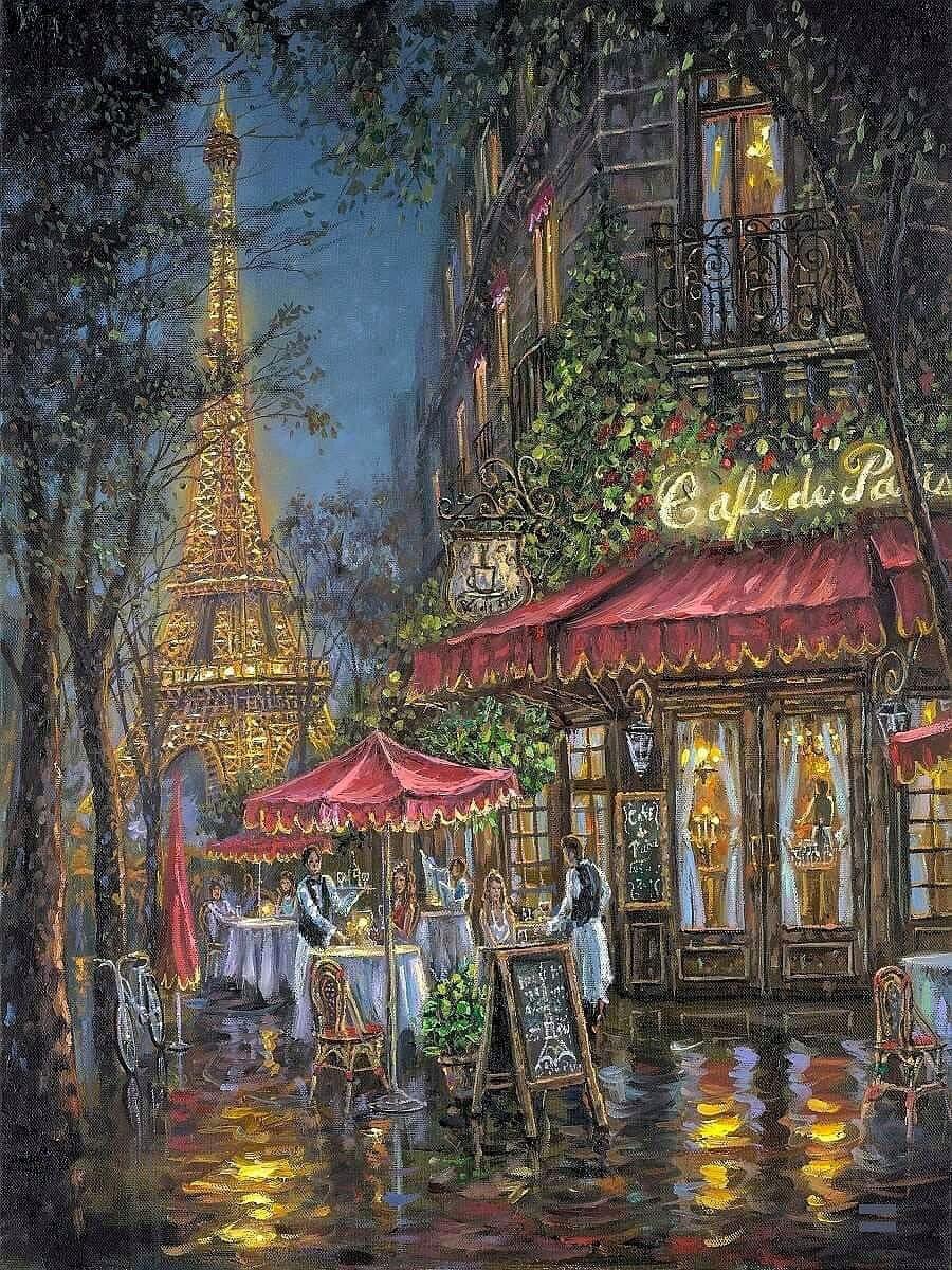 🖌️🎨"Brindis por París" por Robert Finale pintor cubano impresionista/romántico radicado en Estados Unidos.