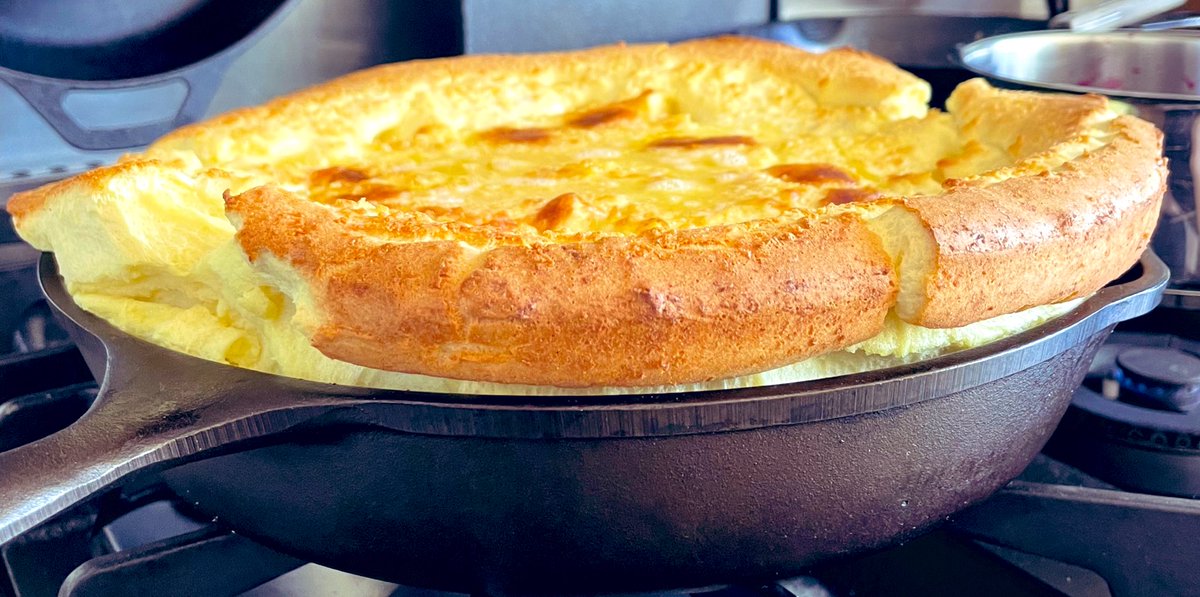 PapasKitchencks's tweet photo. Would you have this for dinner?#dutchbaby #breakfastfordinner #foodie #castironcooking #blueberrycompote https://t.co/tpvOarSnwM