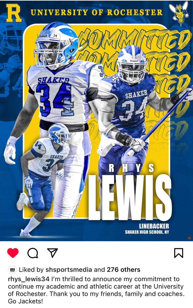 shakerfootball's tweet photo. Congrats to Rhys Lewis on his commitment to @UofRFootball https://t.co/DlcHs7JYdM