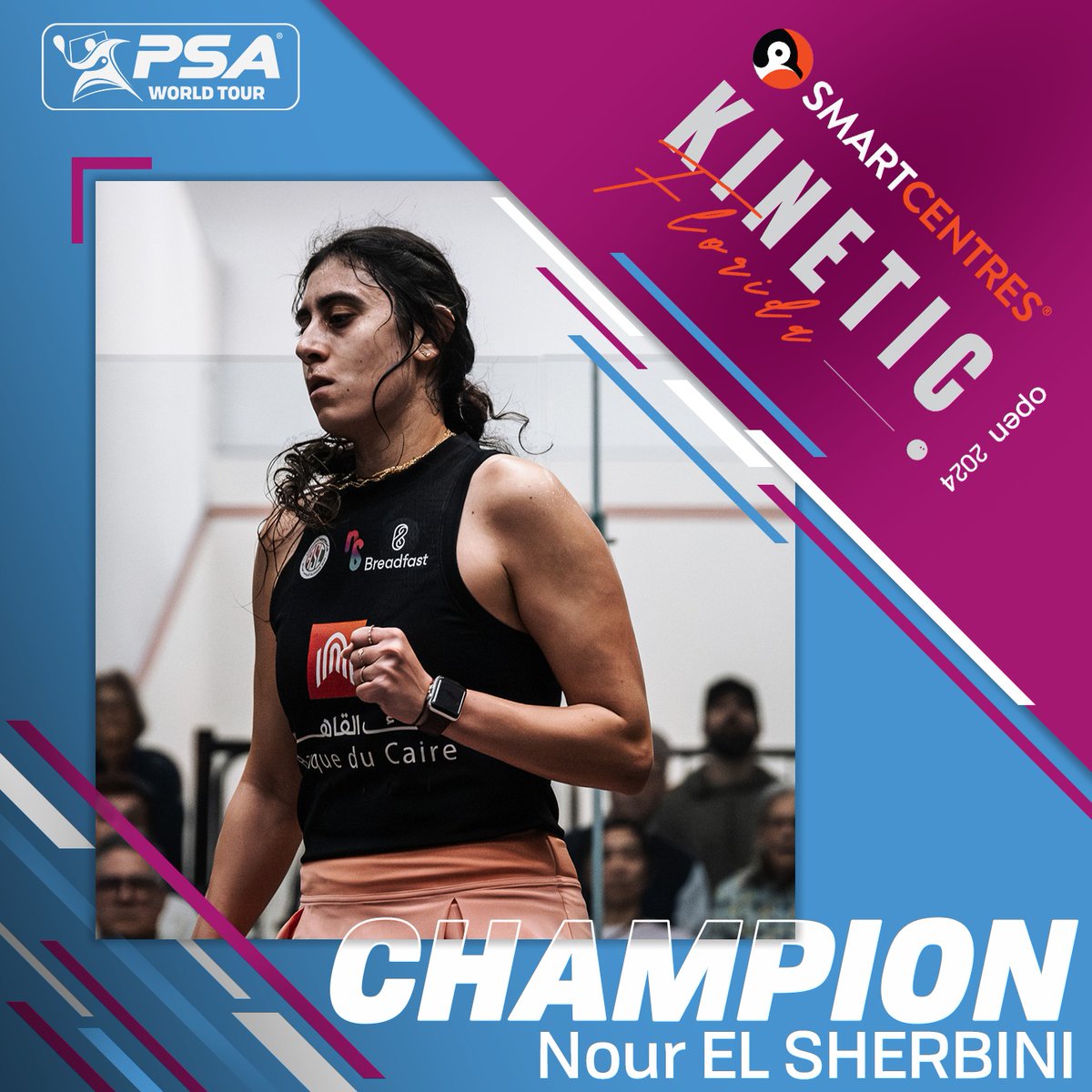 PSASquashTour's tweet photo. 🏆 Florida Open Champion!

@noursherbini's incredible season continues as she wins title no.4 of the campaign

Result: SmartCentres Kinetic Florida Open 2024 Women's Final

🇪🇬 [1] @noursherbini beats [3] @HaniaaElHammamy 🇪🇬
3-0: 11-5, 11-9, 11-7 (39m)

#FloridaOpen https://t.co/t07OtgboWt