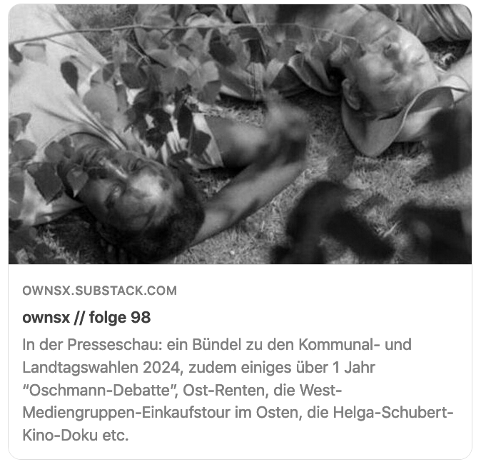 ostwestnsx's tweet photo. Voilà, der #ownsx-Newsletter Nr. 98! Mit @wiebkehollersen @imayer @anne_haehnig @tilsteff @augustmodersohn @Martin_Debes @whuebner @frau_maier @Malte_Brux @DerMonologist @JRagnitz @8082podcast @An_B_E @carogasteiger @JosaMania @PiaUff @zzfpotsdam ++

→ https://t.co/OEpyi92WBy 🍿 https://t.co/Mcb0bV7S4e
