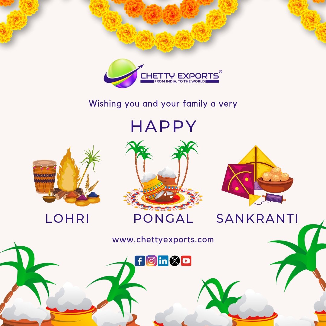 ChettyExports's tweet photo. 🌾 Celebrating the Harvest Season! 🌾

Wishing you joy, prosperity, and the warmth of tradition on the occasions of Pongal, Lohri, and Makar Sankranti. May these festivals bring bountiful harvests and fill your homes with happiness.
📧 support@chettyexports.com
📞 +91 99406 99223 https://t.co/rbhV0rV2Yq