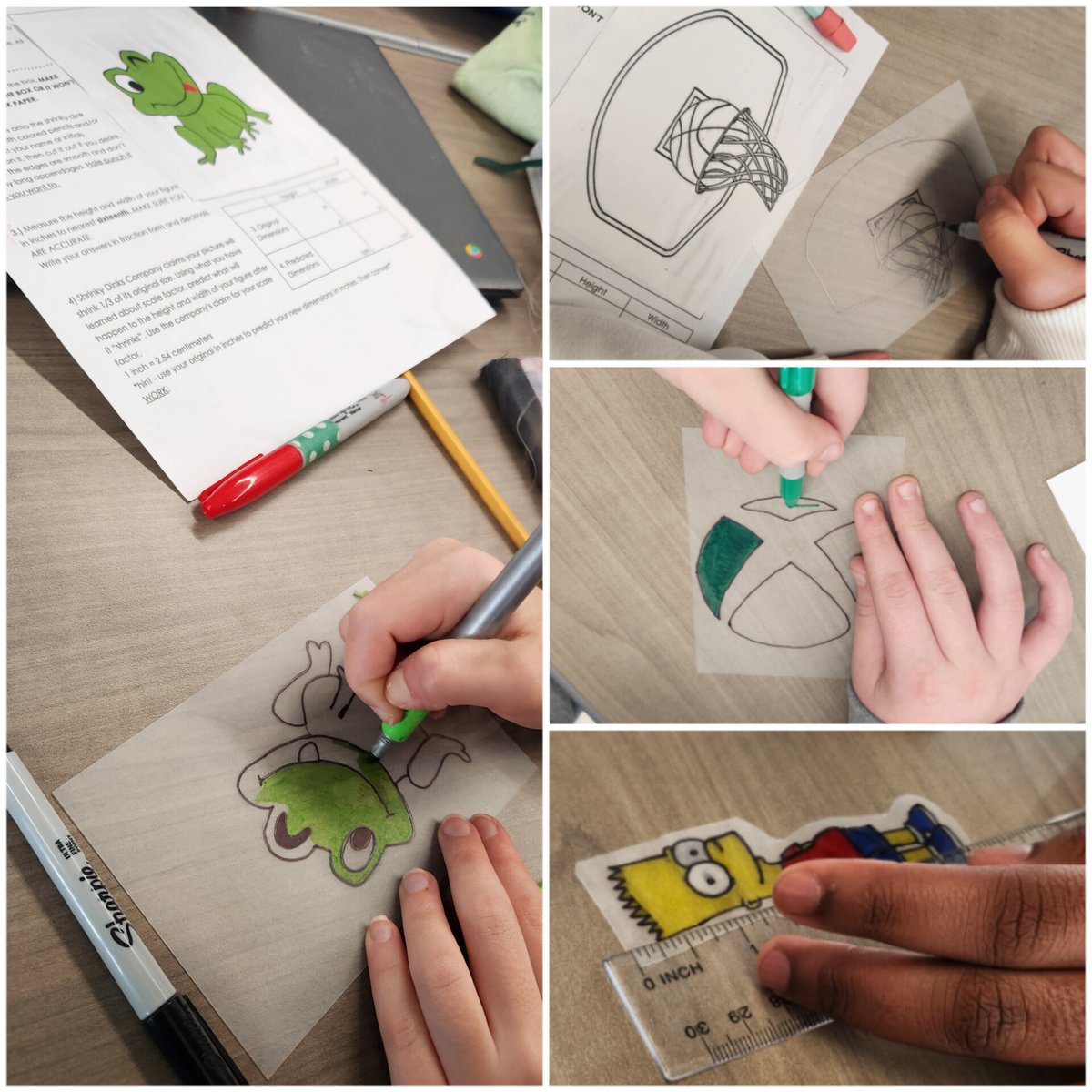 Quackenbushmath's tweet photo. 7th grade made Shrinky Dinks to practice finding scale factor. First time I have ever made one actually! 😱 The kids loved it, and they turned out so great (after some trial and error). Such an awesome hands-on lesson! Definitely doing it again next year!
@dealschool  #mathisfun https://t.co/S1CyC9LT6P