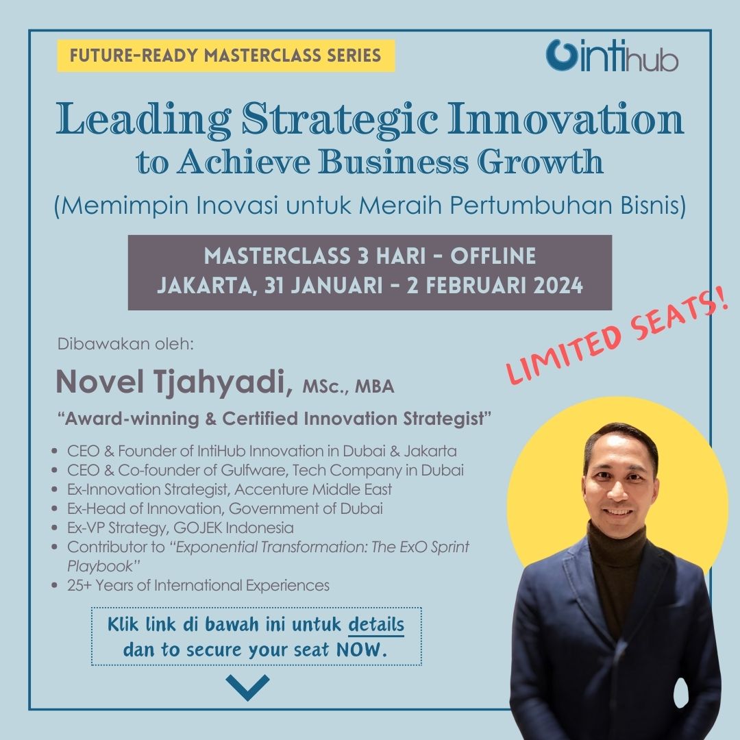 LIMITED SEATS ONLY!

Calling VISIONARY LEADERS: Mari bergabung di Masterclass yang langka ini, mengupas kiat-kiat membangun dan memimpin inovasi di perusahaan/instansi Anda Details:
lnkd.in/gCptWcTU

#LeadingInnovation #CorporateInnovation #InnovationStrategy