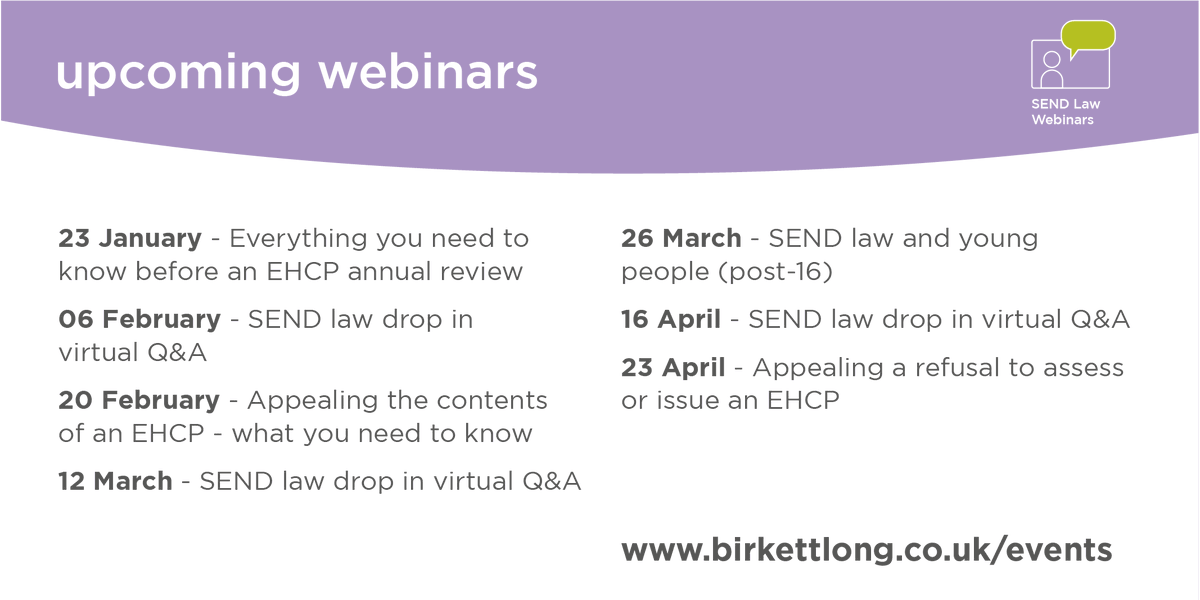 ‼️📢 We have a number of free webinars running all the way through until the end of April - register here: birkettlong.co.uk/site/about/bir… #SEND #SEN #EHCP #Annualreviews #Tribunalappeals #solicitors #QandA