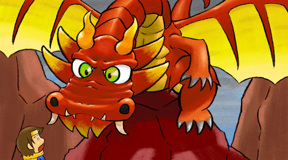 おはようございます☀
絵本描き描き。

丁度辰年だし、ドラゴンとの遭遇です👍