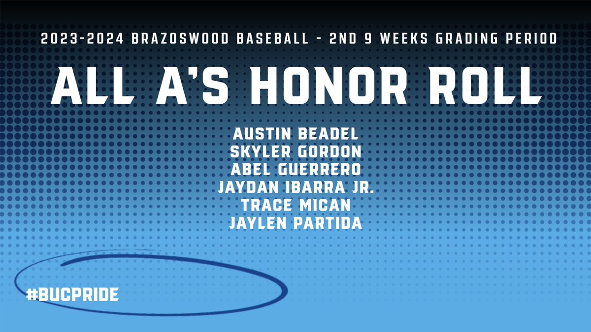 Congrats to these 6 Buc Baseball student athletes on making the 2nd 9-weeks "ALL A" Honor Roll.  #bucpride