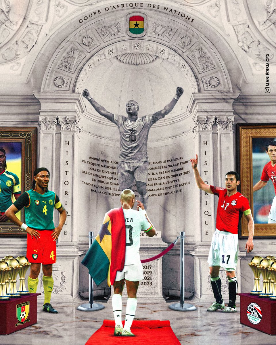 ManierismGFX's tweet photo. André Ayew devient le troisième joueur de l’histoire de la CAN à avoir disputé 8 éditions de la CAN. Il égale le record détenu par @Song_Officiel_4 et @AhmedHassan 

#CAN2023  #BlackStars #Ghana https://t.co/3sN9KY0Rkq