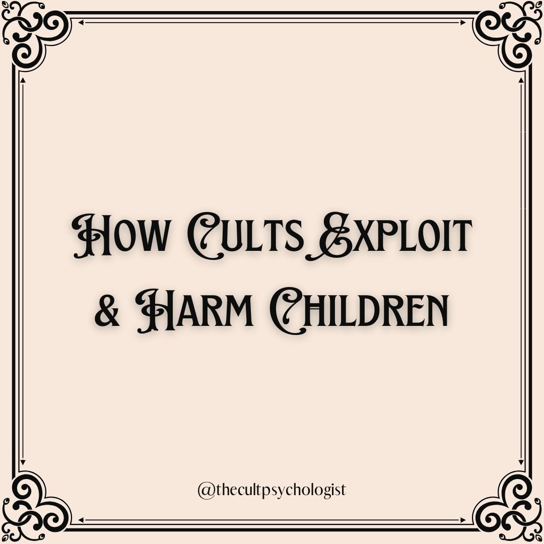 My primary reason for publicly advocating as a #cultsurvivor. Cultic groups are ALWAYS dangerous for children. If you're not sure if your group is dangerous, look at how they view & use children.
#cultkids #cultexpert #developmentaltrauma #religioustrauma #cults #cultpsychology