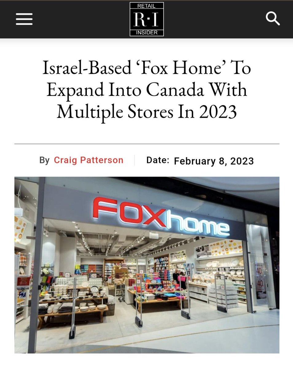 drghadasasa's tweet photo. In case you needed more proof Canada is extremely Zionist, Fox Home is an Israeli franchise founded in 2010. As of 2023, "Canada" is the first international market it expanded to, opening 8 stores here. Brands closely linked to Fox Home are Nike, Laline & Mango. #Boycott #FoxHome https://t.co/nLkJ6jvreO