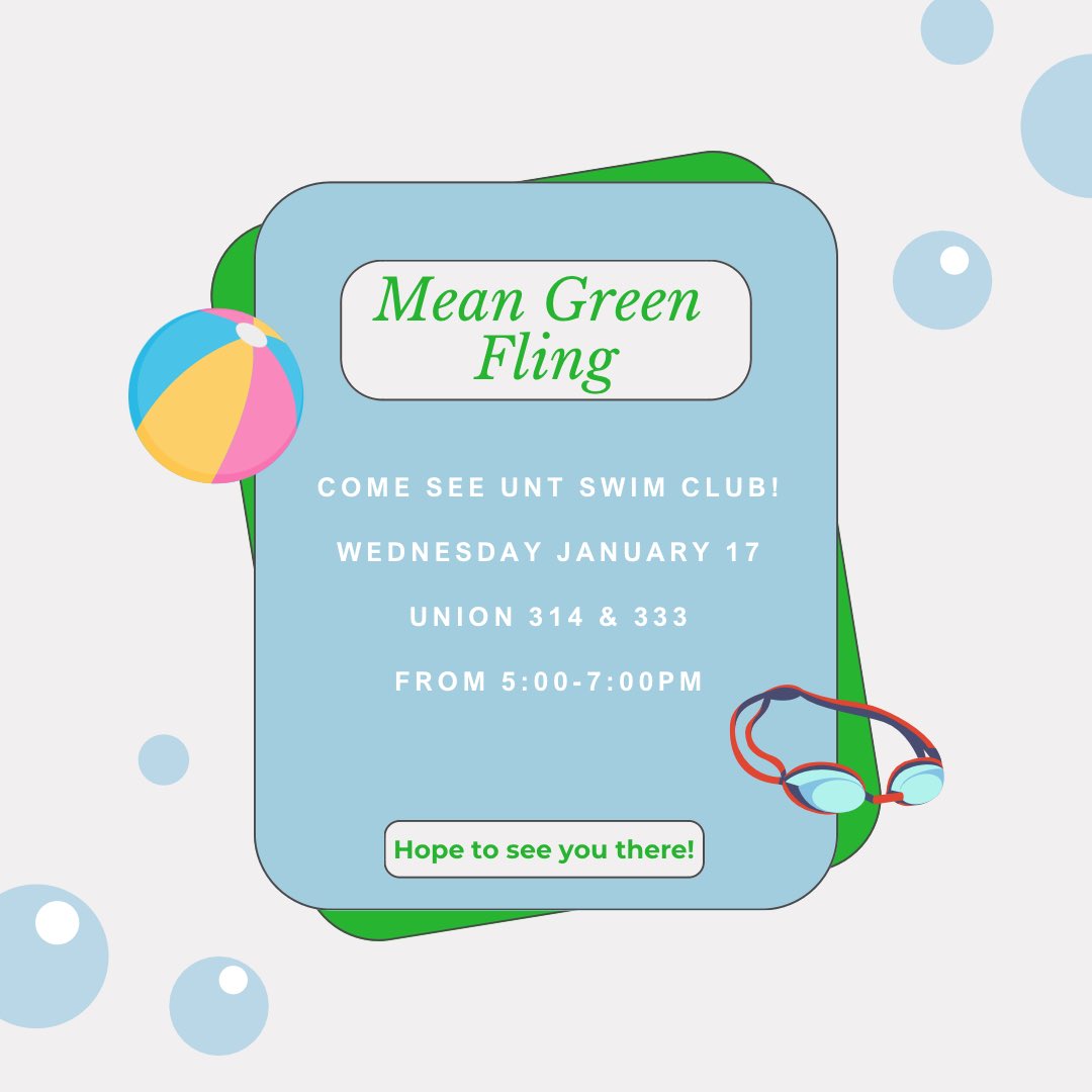 UNTSWIMCLUB's tweet photo. Come see us at UNT’s spring mean green fling💚Stop by if you’re interested to learn about our club and what to expect!! https://t.co/30xJCPkuLw
