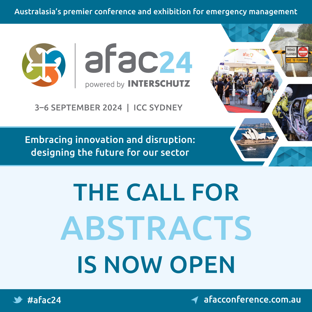 Be part of the conversation at #AFAC24 conference and exhibition. The Call for Abstracts is now open on the theme 'Embracing innovation and disruption: designing the future for our sector'. Submit by 6 February: afacconference.com.au/afac24-call-ab… AFAC24 comes to Sydney on 3-6 September.