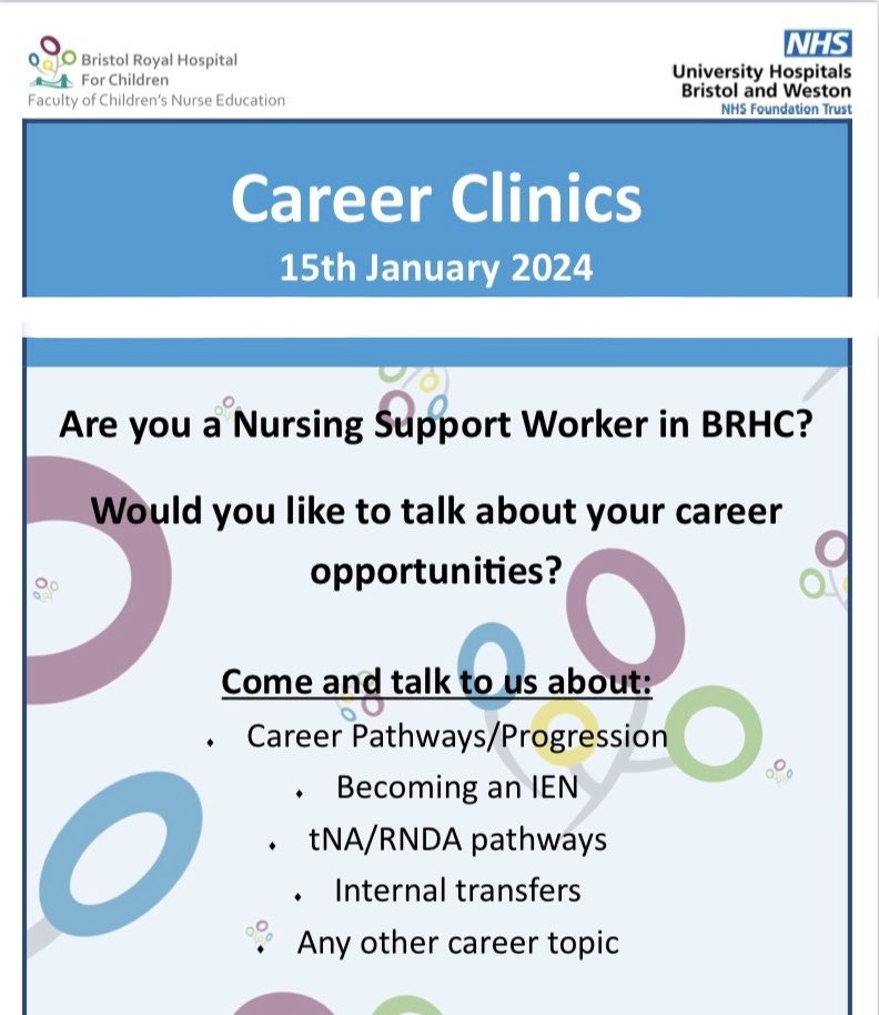 Looking forward to our career clinic tomorrow - providing space and time to discuss education and career opportunities for the nursing support workforce @reboverend_RNc @RachelHHughes01