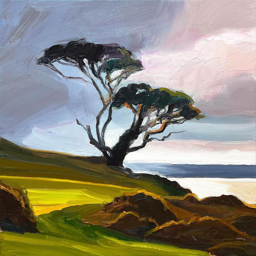 One of my favourite coastal trees. I love its gnarled branches that reach towards the sky & the way it timelessly defies all weathers… it teaches me a lot about resilience! “Windswept Tree”, 40X40cm, oil on linen”.

#coastalpainting #resilience #sunsetpainting #richardclaremont